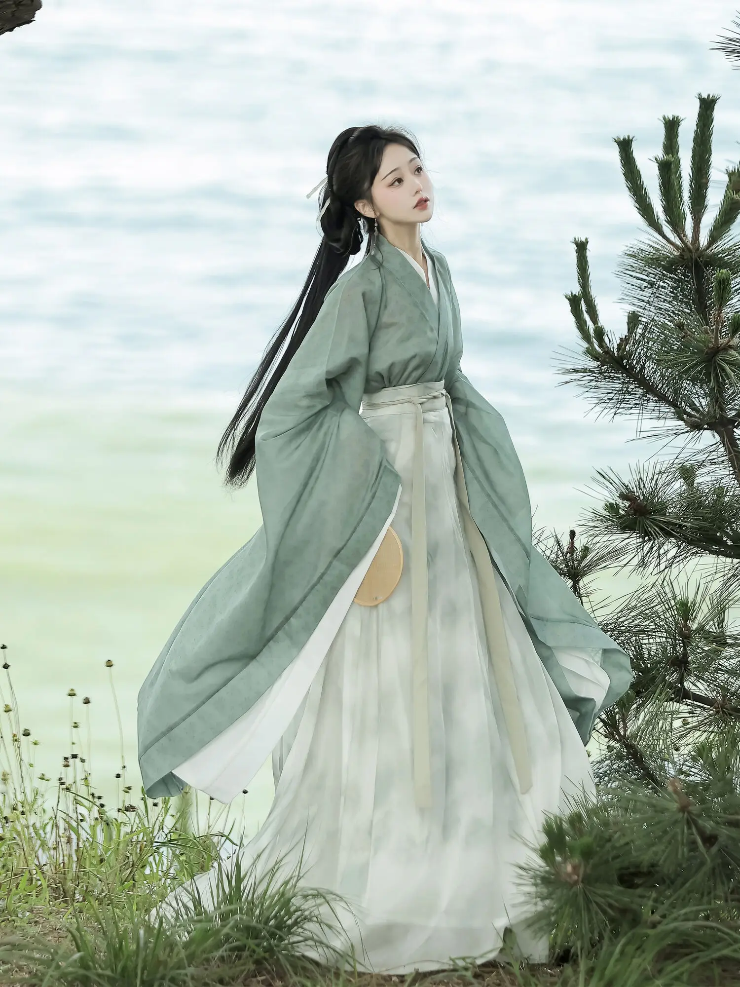 New Chinese Hanfu Wei Jin Dynasty camicia a maniche lunghe stampata in stile femminile con colletto incrociato in vita per i regali di capodanno