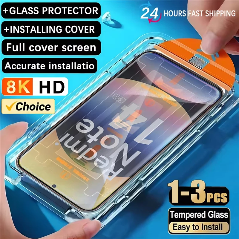 Dust Free Screen Protector For Xiaomi Redmi Note 13 14 Pro 5g 4g 12 11 10 9 8 15 15C 14C A3 Tempered Glass with Easy Install kit