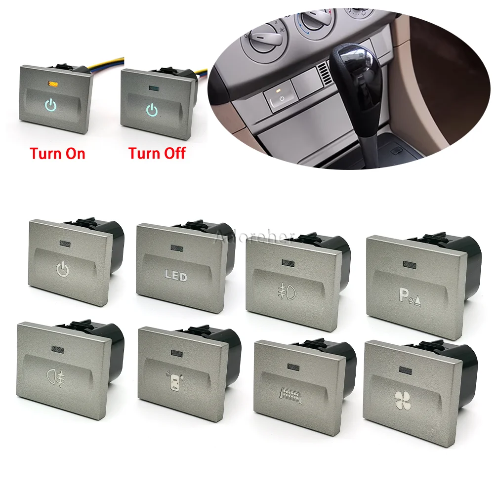 Silver Car LED DRL Light Packing Radar Sensor Power On Off Music Fan Garage Switch Button For Ford Focus 2 mk2 2009 2010 2011