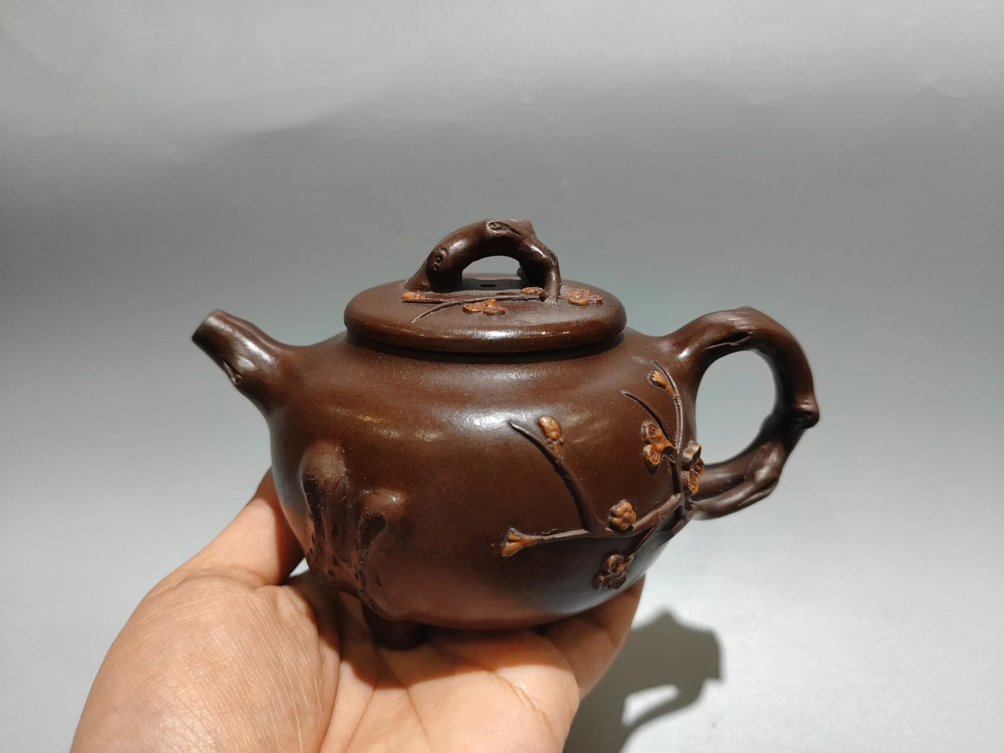 Purple Clay Pot Three legged plum blossom pot Plum Blossom Tree Texture Pot Handheld components Kettle Teapot  Pot Tea