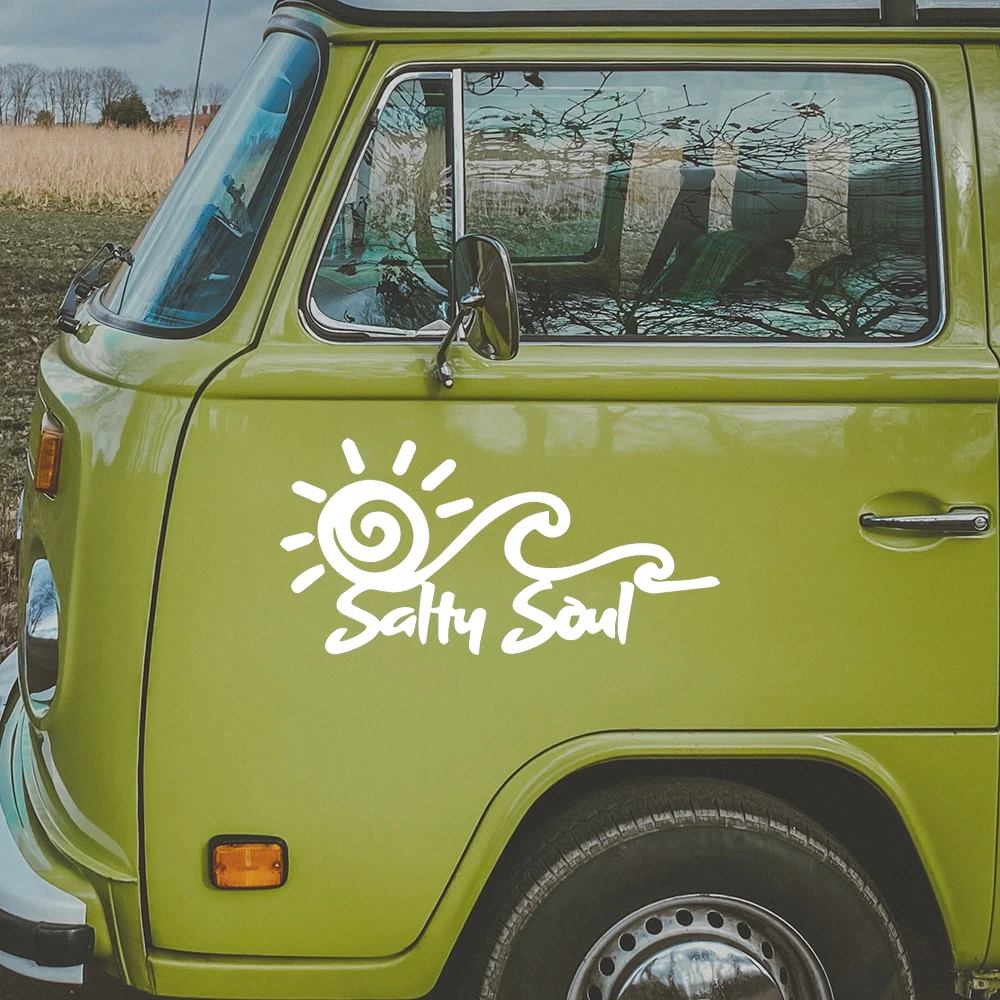 Salty Soul Sun Wave Vinyl Sticker Adventure Outdoor  Nature Beach Ocean Car Truck RV Bodywork Decals Accessories