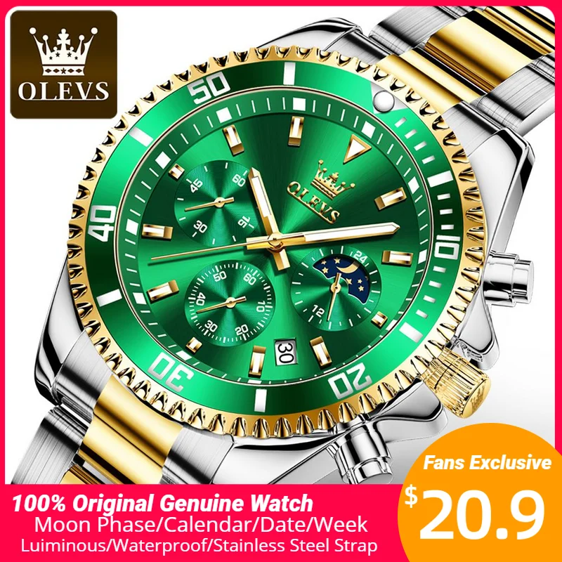 OLEVS Men Watch Stainless Steel Waterproof Luiminous Business Fashion Luxury Men\'s Watch Date Moon Phase Quartz Watches For Men