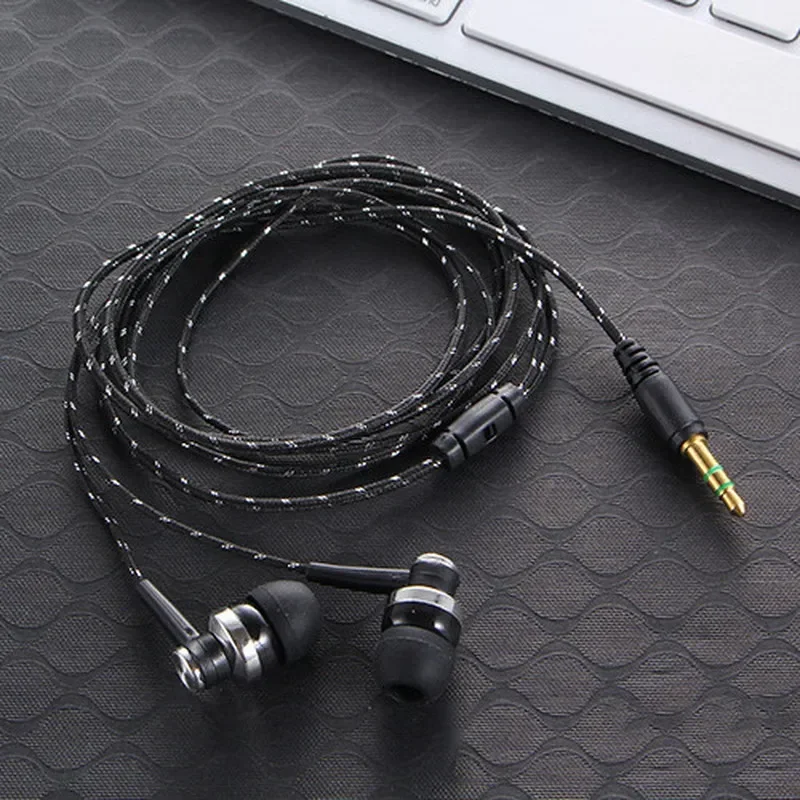 1pc Wired Earphone Stereo In-Ear 3.5mm Nylon Weave Cable Earphone Headset