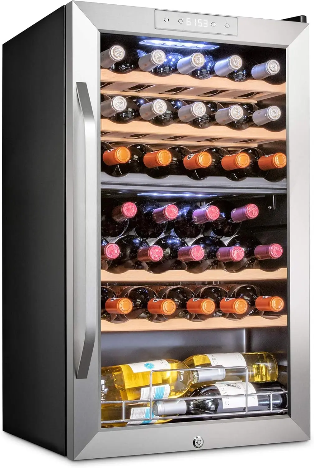 33 Bottle Dual Zone Wine Cooler Refrigerator w/Lock | Large Freestanding Wine Cellar For Red,