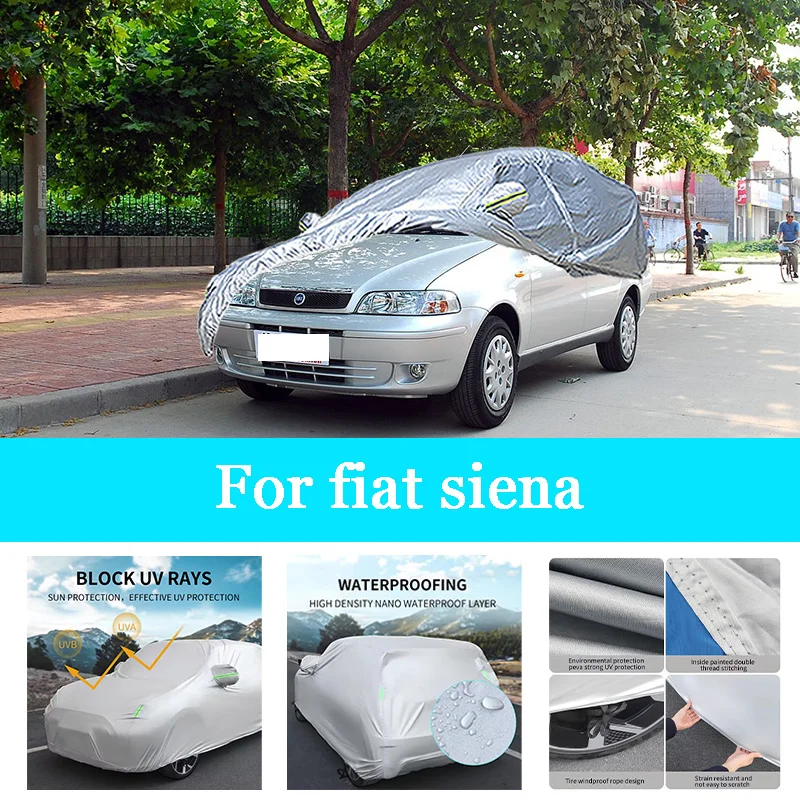 

Автомобильный чехол, уличный полный внешний снежный чехол, солнцезащитный козырек, водонепроницаемая пылезащитная защита со светоотражающими полосками для Fiat Siena