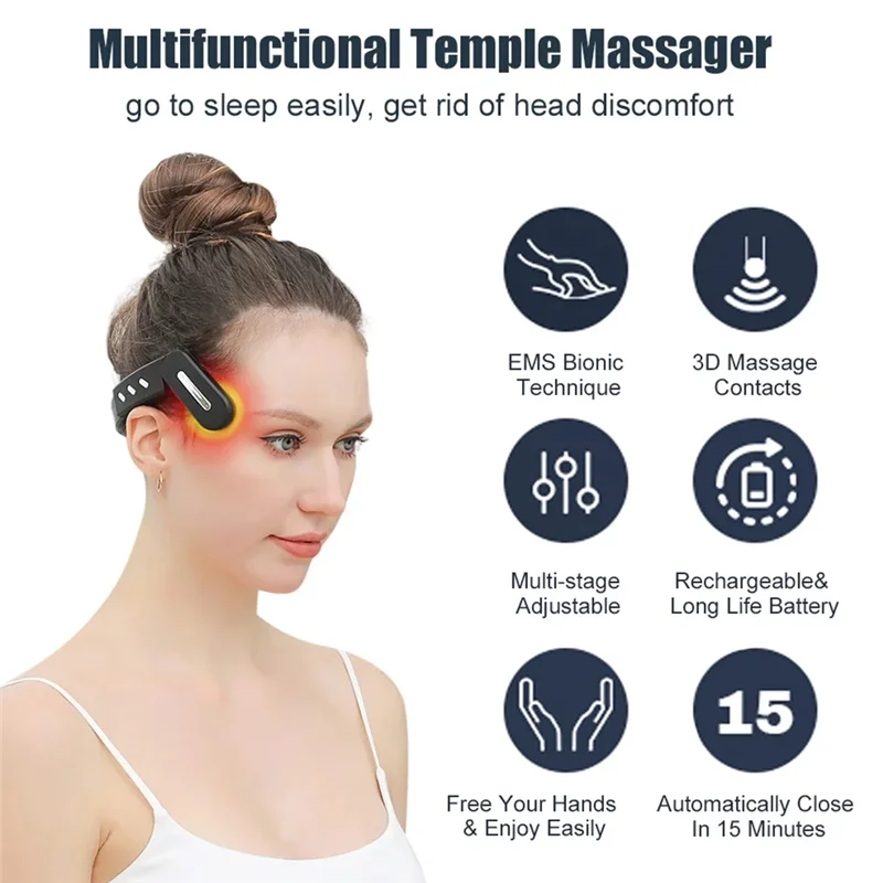 ABLE-مدلك الرأس الكهربائي EMS الصداع والصداع النصفي الإغاثة الساخن ضغط تدليك معبد أداة مكافحة الأرق الموسيقى