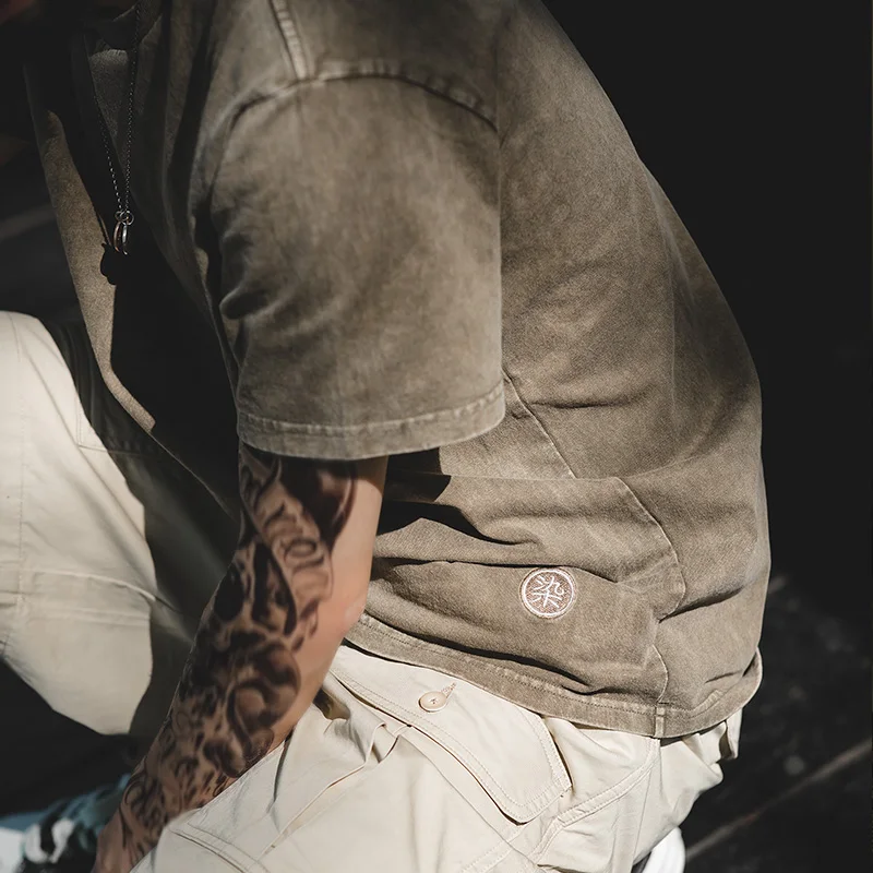 Maden خمر الباتيك المتعثرة قصيرة الأكمام تي شيرت الرجال الصيف غسلها القطن فضفاضة تناسب طاقم الرقبة المحملة عادية التطريز القمم