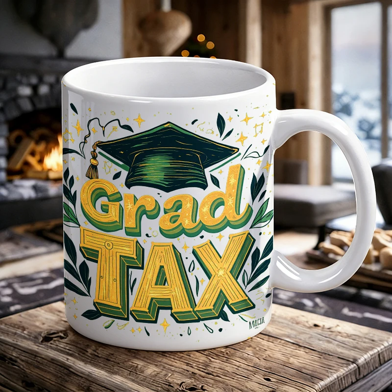 Vintage 3D Font 'Grad TAX' Ceramic Mug, Coffee Mug, Milk Cup, Office Tea Cup, Drinking Cup, Gift for Friends, Fade-Resistant