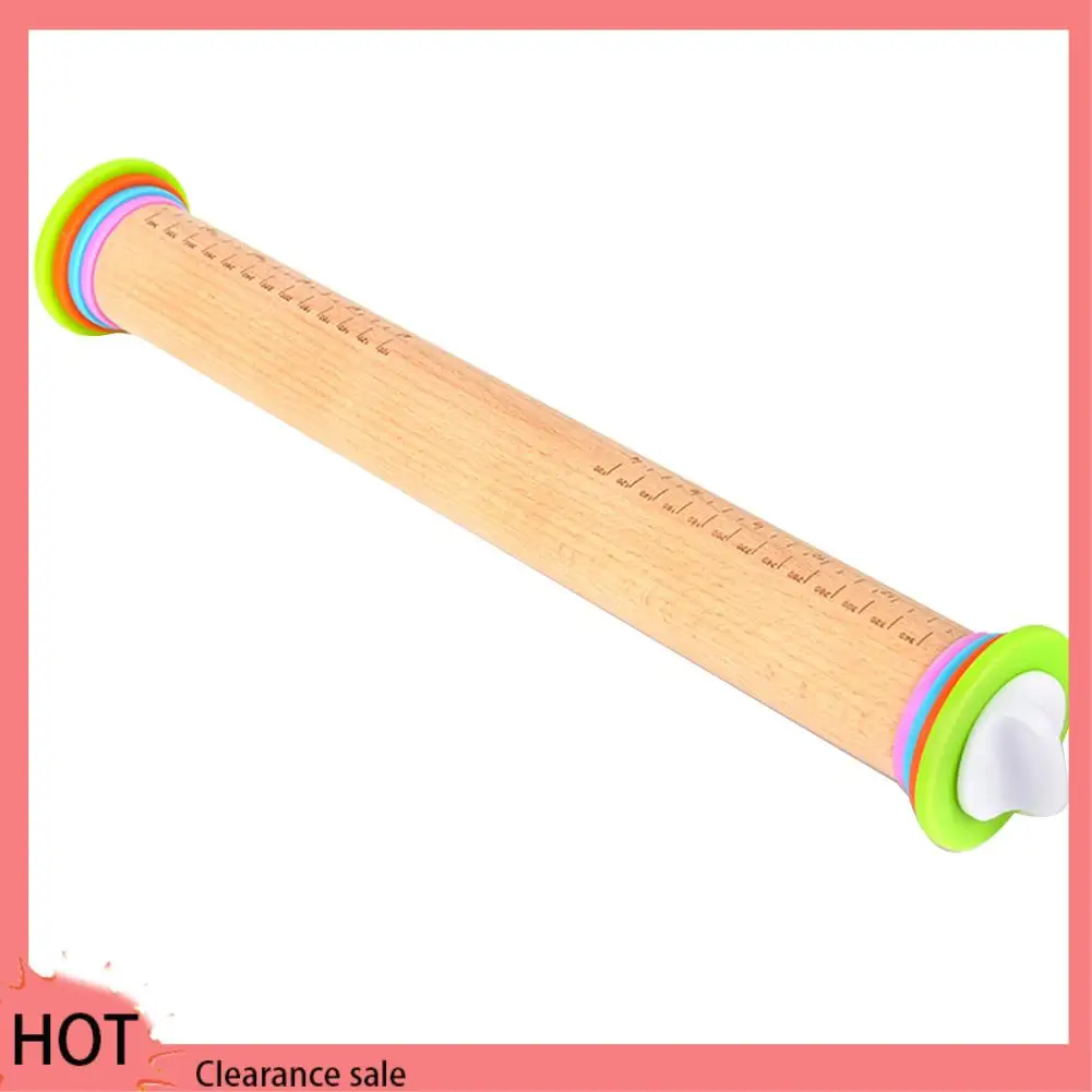 A88Z Adjustable Wood Rolling Pin With Removable Rings,Dough Roller,For Baking,Pizza And Cookies,Home Kitchen Baking Tool
