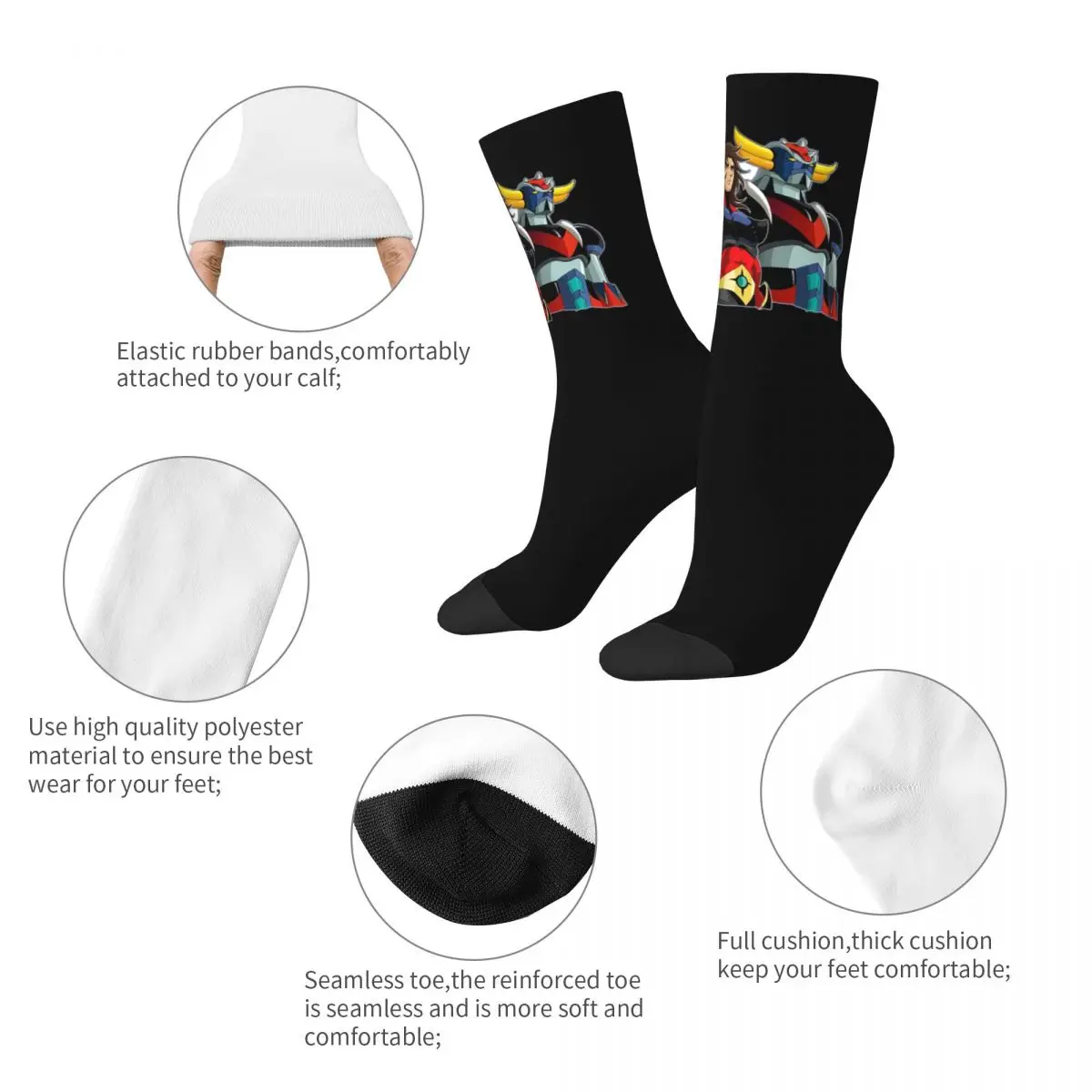 Cool Grendizer And Actarus UFO Robot Basketball Socks Goldorak Anime Polyester Middle Tube Socks for Women Men Breathable