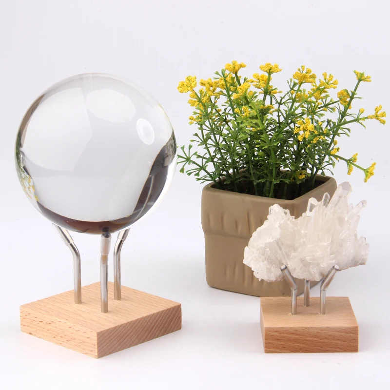 New arrival 5*5 Metal with wood base for crystal ball golf ball displays gemstone holder sphere stand