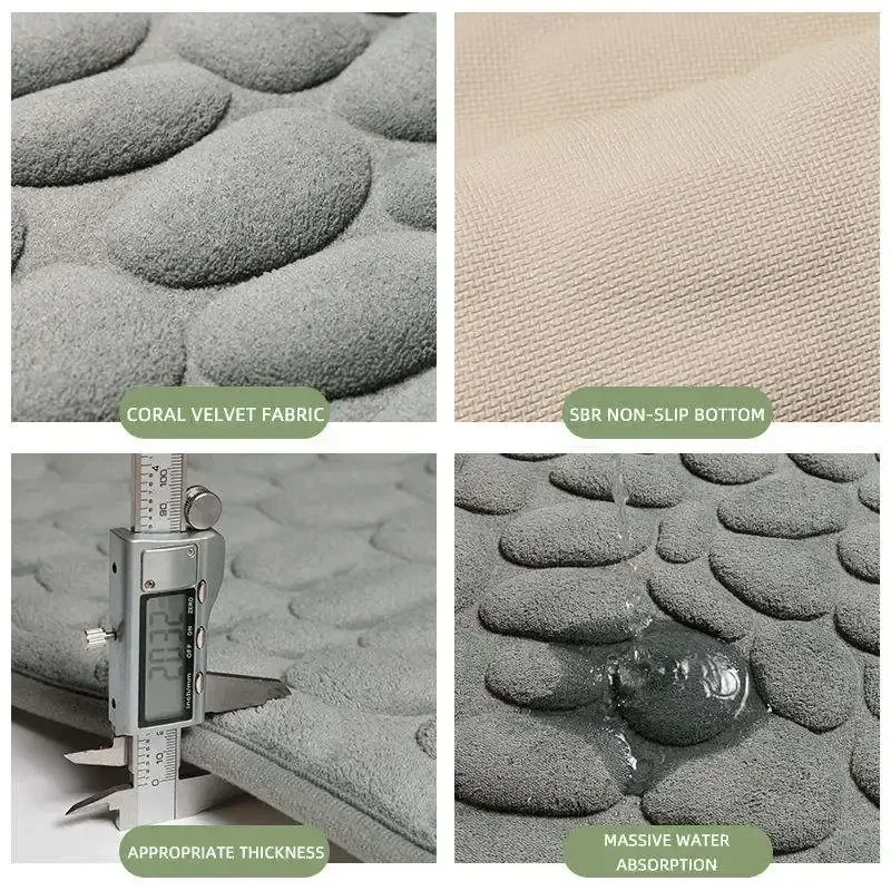 Cobblestone Embossed Absorbent Bath Mat Thicken Non-slip Mat Damp-proof Soft Foot Pad Shower Room Doormat Memory Foam Pad