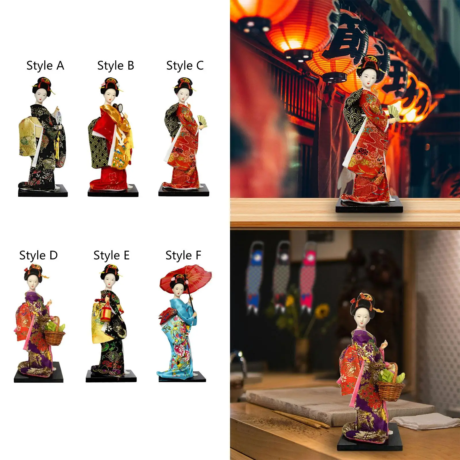 Japanese Geisha Kimono Doll 25cm Ethnic Statue for Cabinet Bedroom Bookshelf