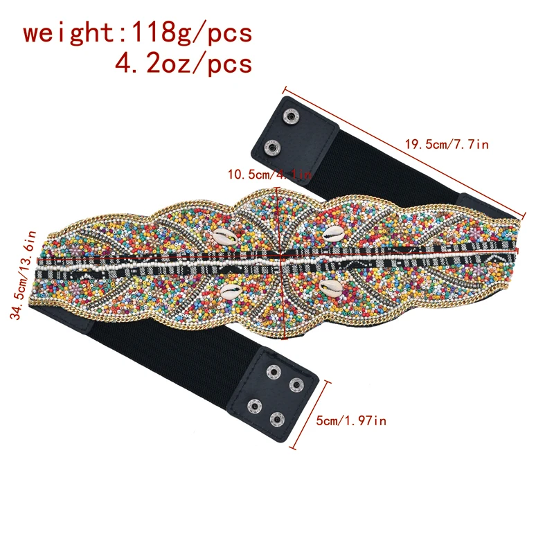 Shell Women Belt Statement Colorful Beads Handmade Bohemian Ethnic Elastic Body Jewelry Charms Turkish Belt Feminina