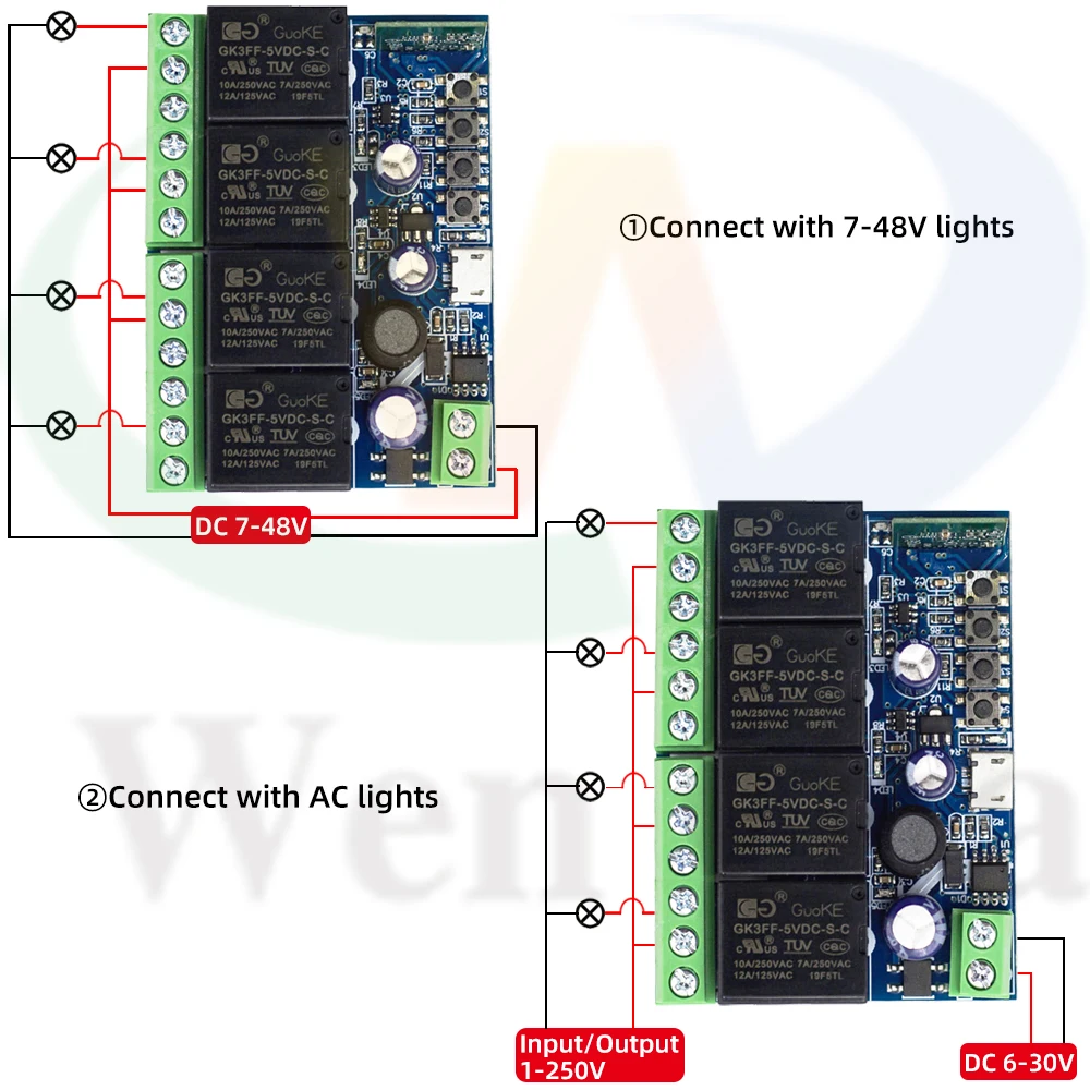 Ewelink WiFi Commutateur Intelligent, commutateur de Télécommande Sans Fil RF 7V 12V 24V 48V Commutateur Module de Synchronisation du Récepteur 4CH,