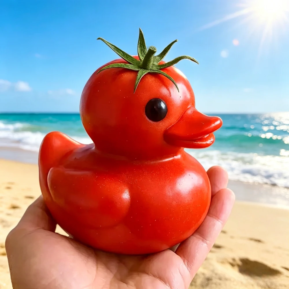 Whimsical Tomato Duck Resin Figurine Cute Novelty Duck Ornament for Garden Home Bathroom Decoration Unique Gift for Duck Lovers