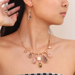Fashion Geometric Drip Oil Necklace and Earrings Set for Women Accessories New Trendy Gold Color Jewelry Sets Party Prom Gift