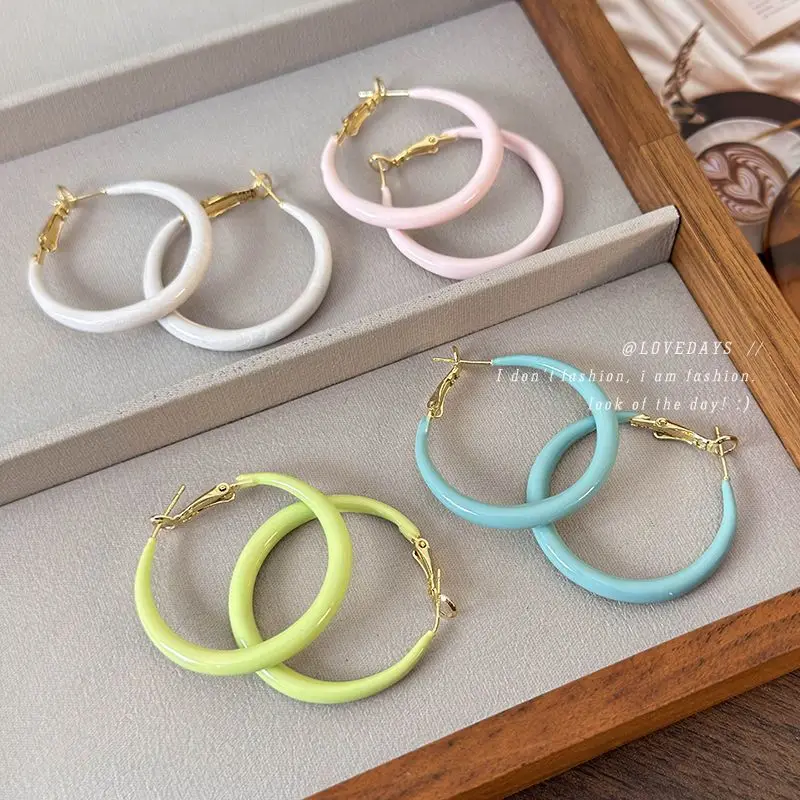 Hoop Earrings Colorful Summer Sweet Fresh Unique Minimalist Lightweight Durable Alloy for Women Daily Elegant Accessory