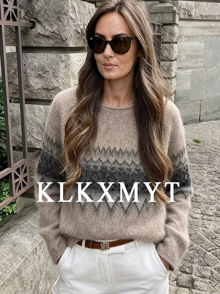 Camisola feminina pulôver 2025 outono inverno nova moda mangas compridas impressão camisola feminina pulôver elegante altura rua topo