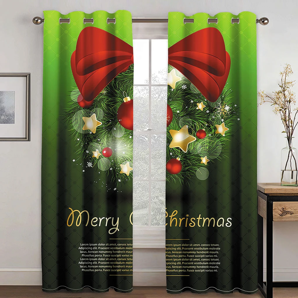 Cartoon Santa Claus Christmas Tree Red Green Window Curtains For Kids Bedroom Living Room Bathroom Kicthen Door Hall Home Decor