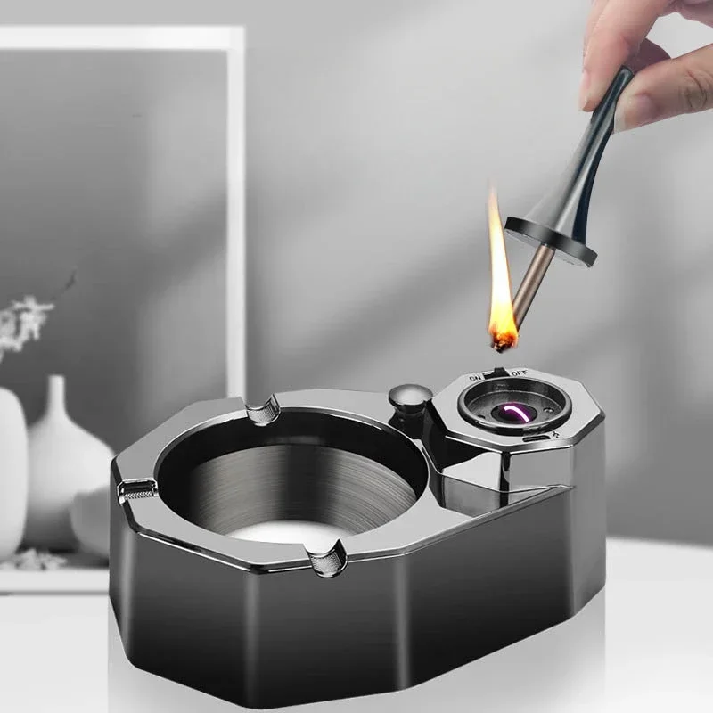 Desktop Oil-electric Hybrid Ashtray Lighter, USB Charging, Arc Ignition, Desktop Ornaments, Business Men's Gift