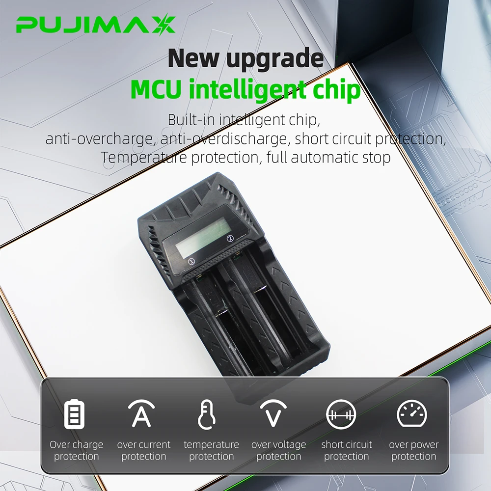 PUJIMAX 100% New 18650 Lithium Battery+Charger 3.7V 2500mAh 18650 Rechargeable Batteries for Flashlight Pointer Doorbell Toys