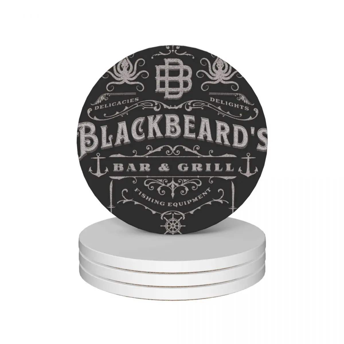 

Blackbeard's Bar & Grill Ceramic Coasters (Set of 4) cute kitchen supplies cute cup Coasters