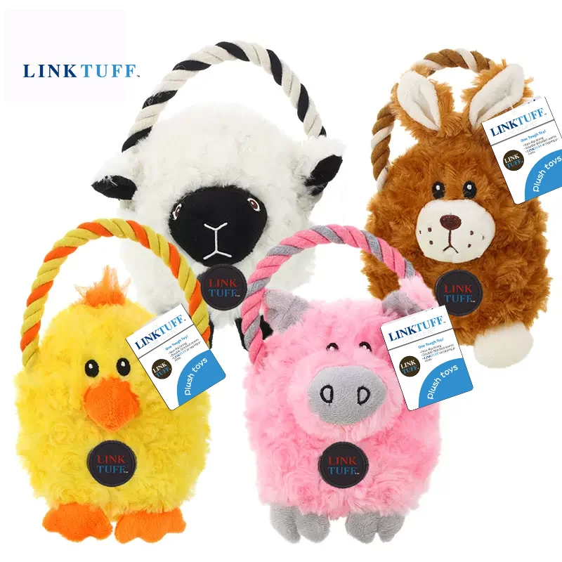 

Link Tuff Squeaky Plush Dog Toy - Farm Series with Tug Rope