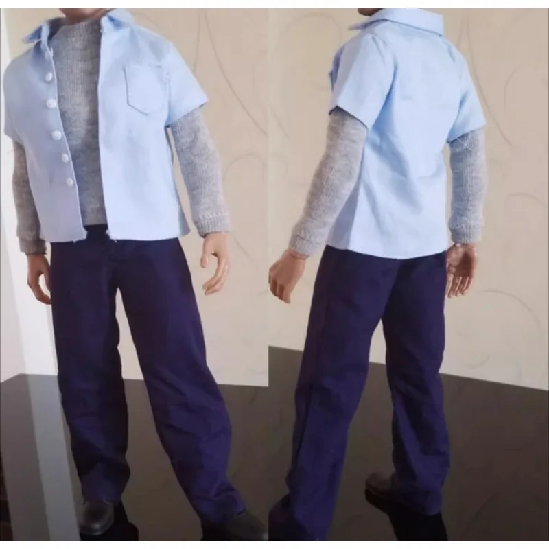 1/6 스케일 남성 레저 정장 파란색 반팔 셔츠 바지 회색 긴 소매 스웨터 의류 모델 12 ''장난감 피규어 바디