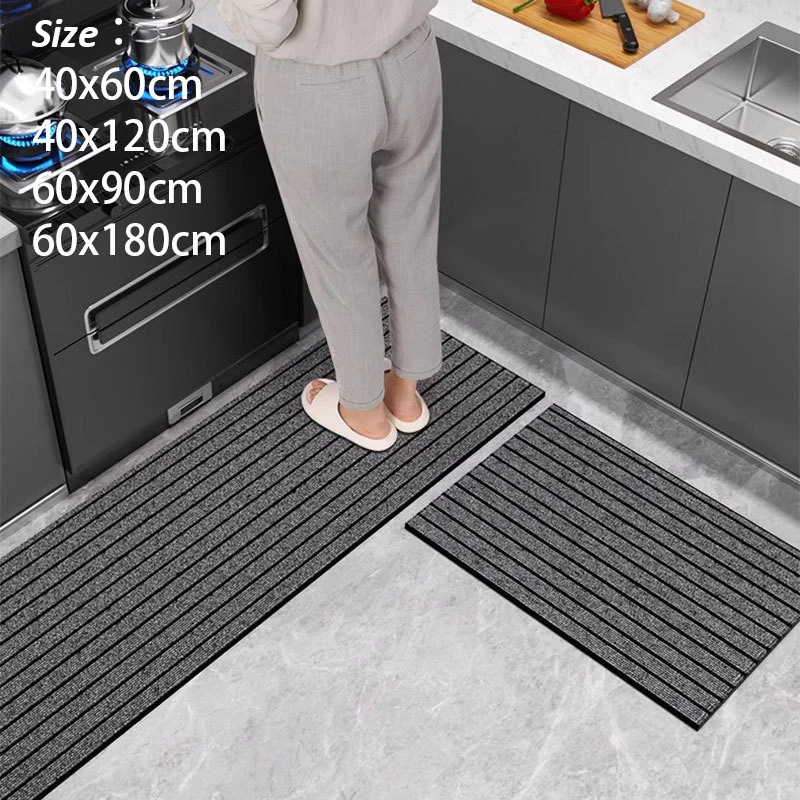 Washable Non-Slip Carpet, Solid Color Striped Kitchen Door Mat Floor Mat, Suitable for Bathroom, Hallway, Entrance