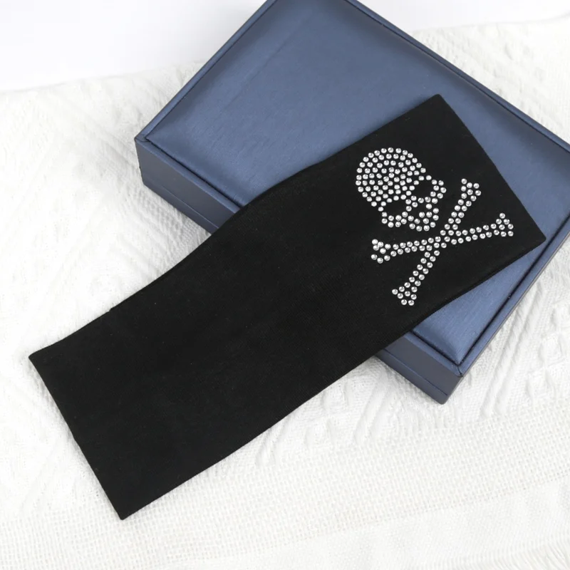 SKull Design Retro Street Punk Style Strass-Haarband für heiße Mädchen, elastisches breites Haarband, Sport-Anti-Schweiß-Stirnband – Detail 3