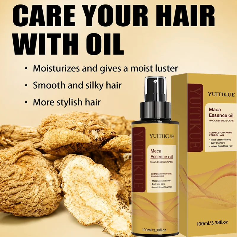 YUITIKUE Maca Hair Essence Oil Moisturizing Smooth Shiny Hair Care Serum For Dry Frizzy Hair