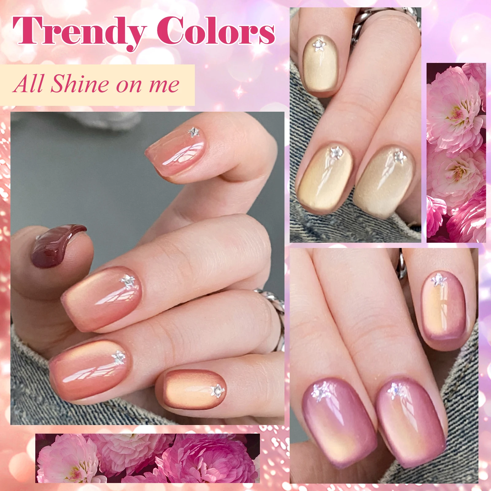 9pcs Naakt Roze Glas Cat Eye Gel Nagellak Set Glazen Kraal Effect Semi Permanente Losweken UV Gel vernis Nail Art Manicure Kit