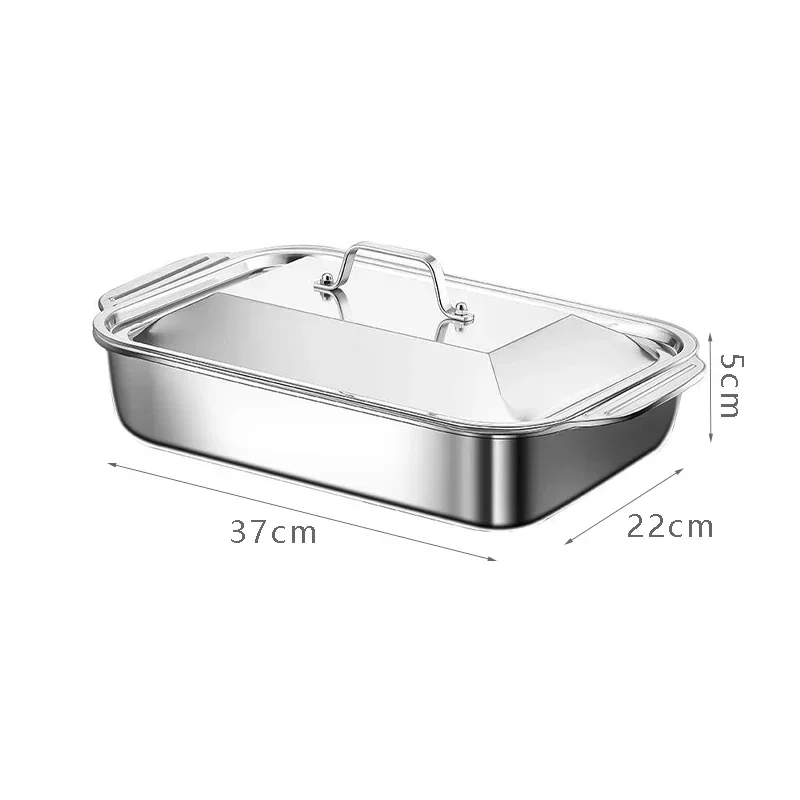 Large Capacity Fish Plate for Both Gas and Induction Cooker Stainless Steel Beef Seafood Barbecue Plate for Oven Baking Tray