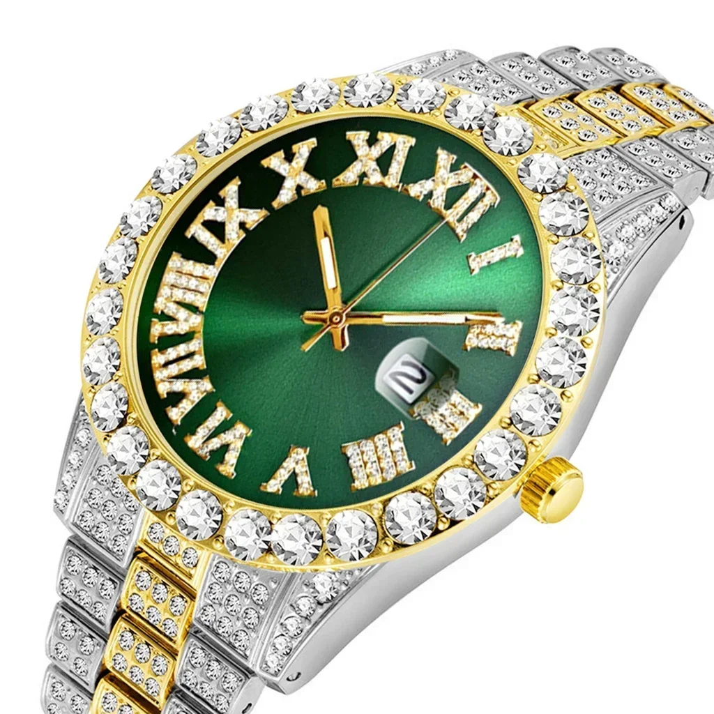 Horloge Mannen Luxe Merk Volledige Diamond Heren Horloges AAA CZ Quartz Heren Horloge Waterdicht Hip Hop Mannelijke Klok Cadeau voor Mannen