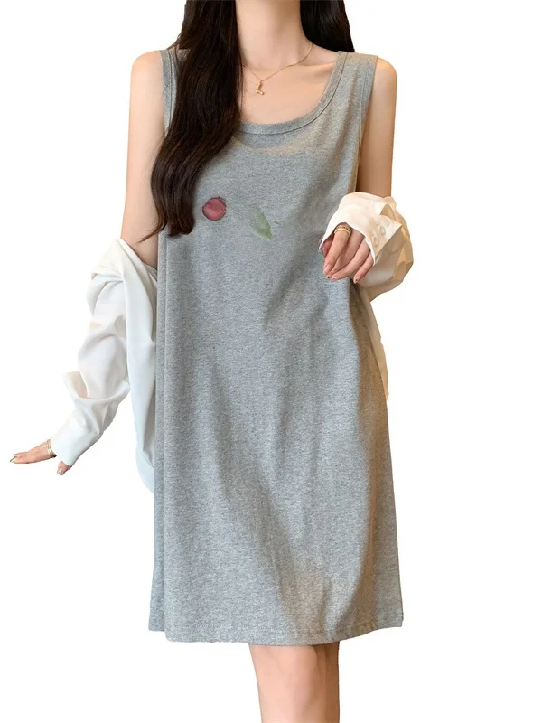 Жилет из чистого хлопка с ремешком Dr, свободная сексуальная юбка миди для женщин, летняя дышащая удобная повседневная юбка с принтом Dr