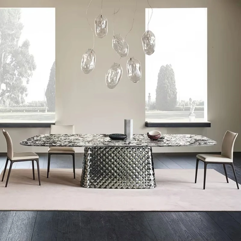 

Italian simple marble dining table simple modern rectangular high-end designer lightweight slate luxury stone tables and chairs