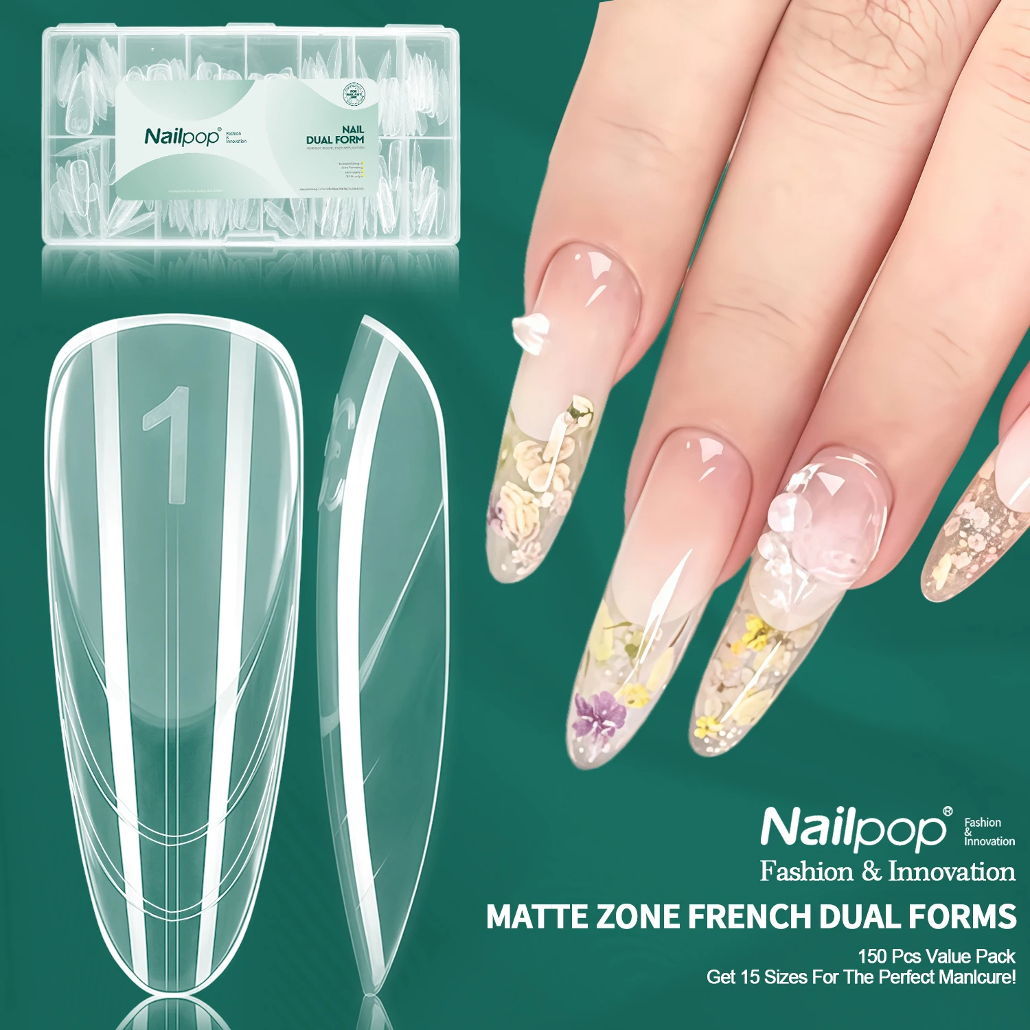 

Многоразовые профессиональные формы для наращивания ногтей Nailpop French Zone, 15 размеров, 150 шт.
