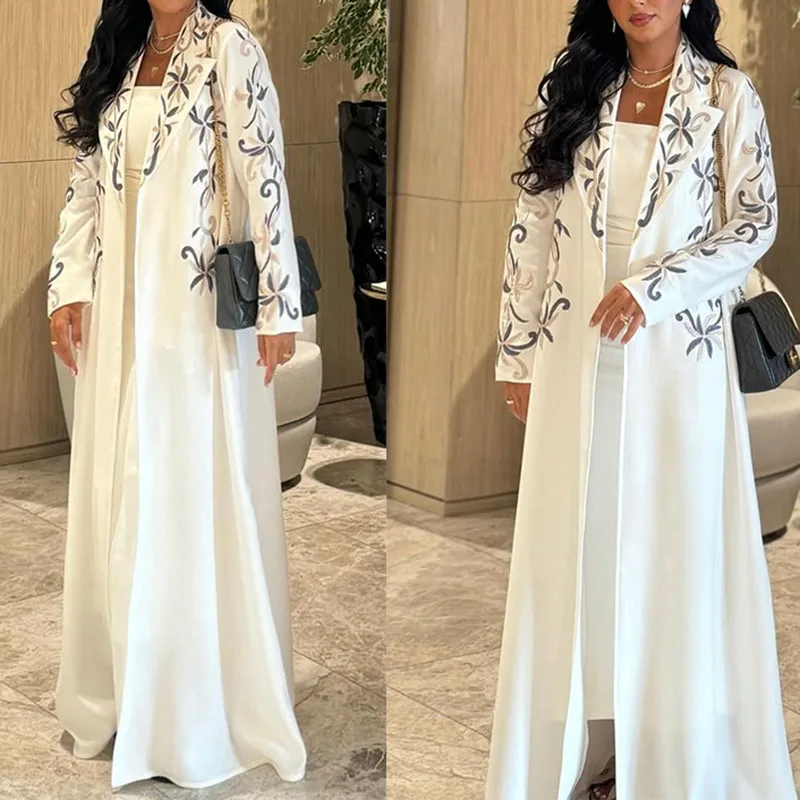 

Muslim Loose Long Sleeve Printed Cardigan Leisure Autumn Women Lapel Commute Robes Elegant Temperament Commute Women's Outerwear