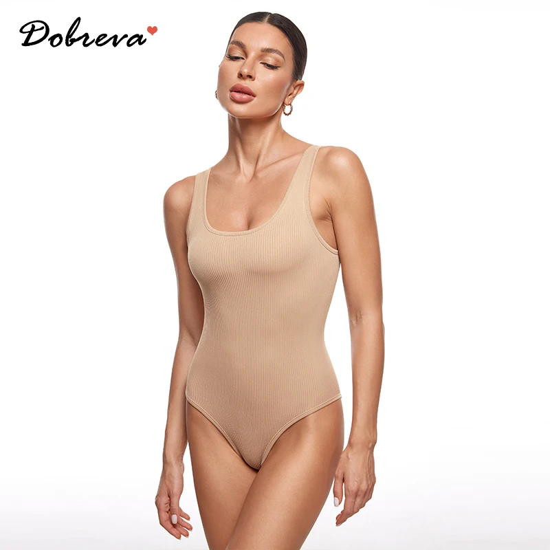 Bodysuit feminino com gola redonda, modelador com nervuras sem mangas, macacão monocromático, regata, macacão sexy, roupas de verão, preto e branco