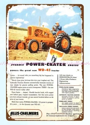 1953 Allis Chalmers WD-45 tractor farm machinery metal tin sign art of the wall