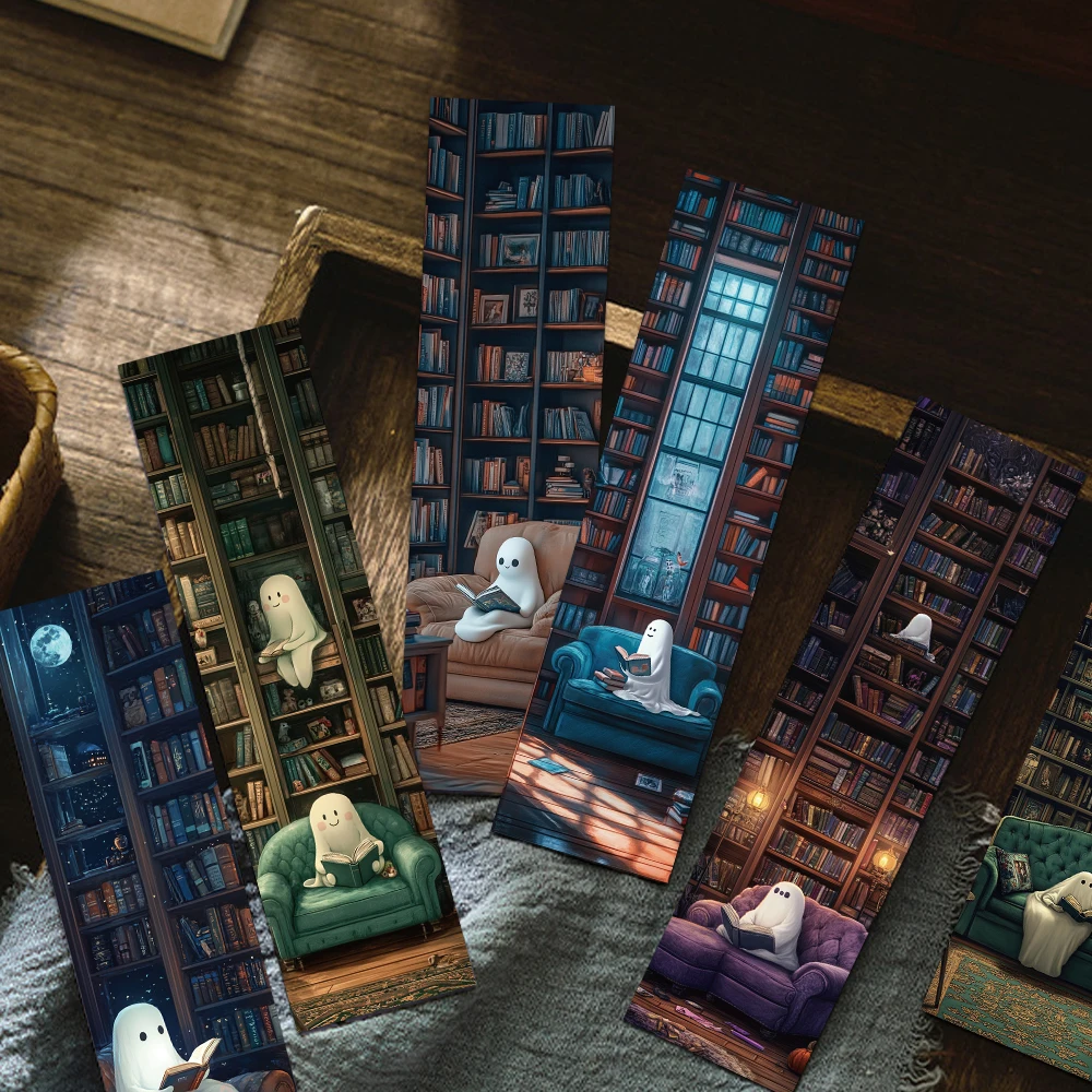 30pcs Ghost Reading At The Library Bookmarks Reading Pages Books Labeled Students Stationary Supplies DIY Aesthetic Bookmark