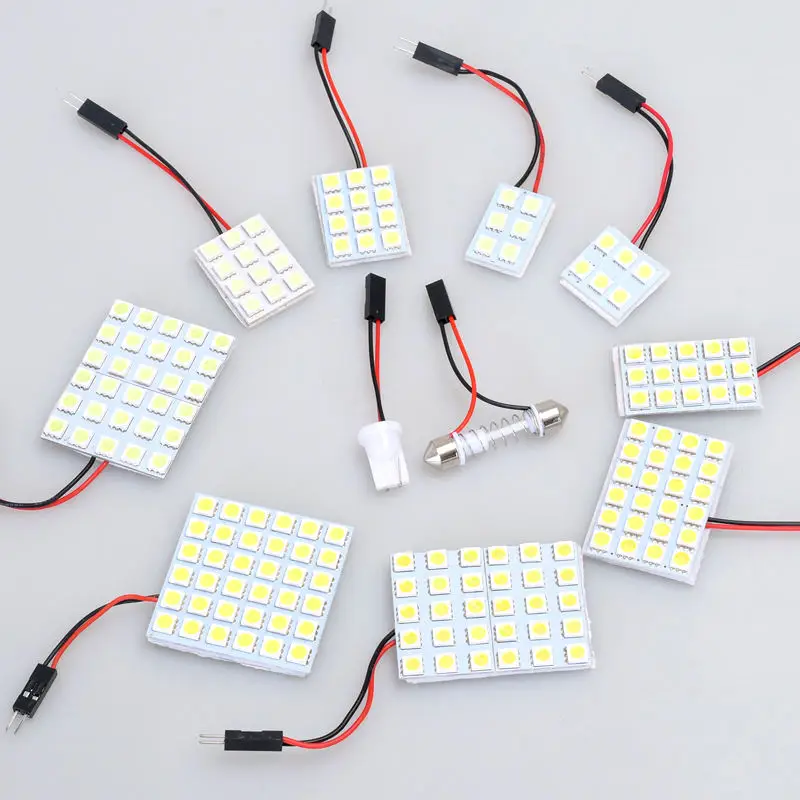 100pcs T10 BA9S Festoon C5W C10W 6/9/12/18/24/36/48 SMD 5050 Led White 12V LED Reading Panel Car interior Dome light 2 Adapters