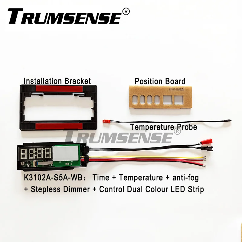 Trumsense LED Mirror Time Temperature Touch Switch K3102A-S5A-WB 3 Colour Dimming Anti-fog Control for Bathroom Hotel or Home