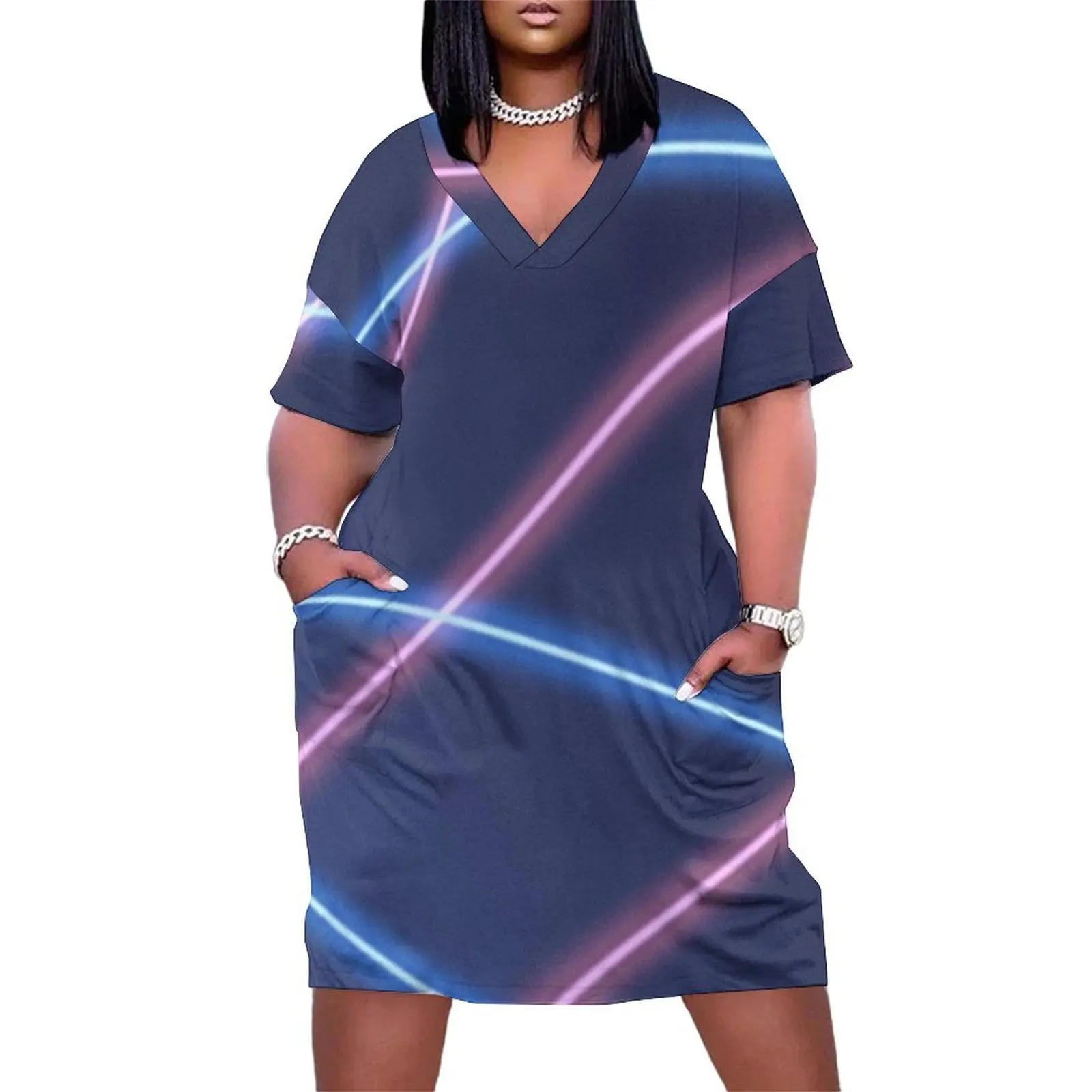 

90s Laser Beam Picture Day Background, Retro, Oldschool Loose Pocket Dress evening dresses women Dress vintage