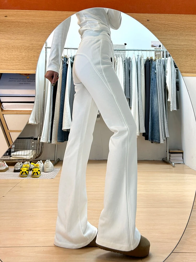 بنطلون كاجوال أبيض بقصة واسعة قليلاً للنساء، موديل ربيع وخريف جديد، مرن، أنيق، نحيف، بنطلون رياضي، بنطلون واسع