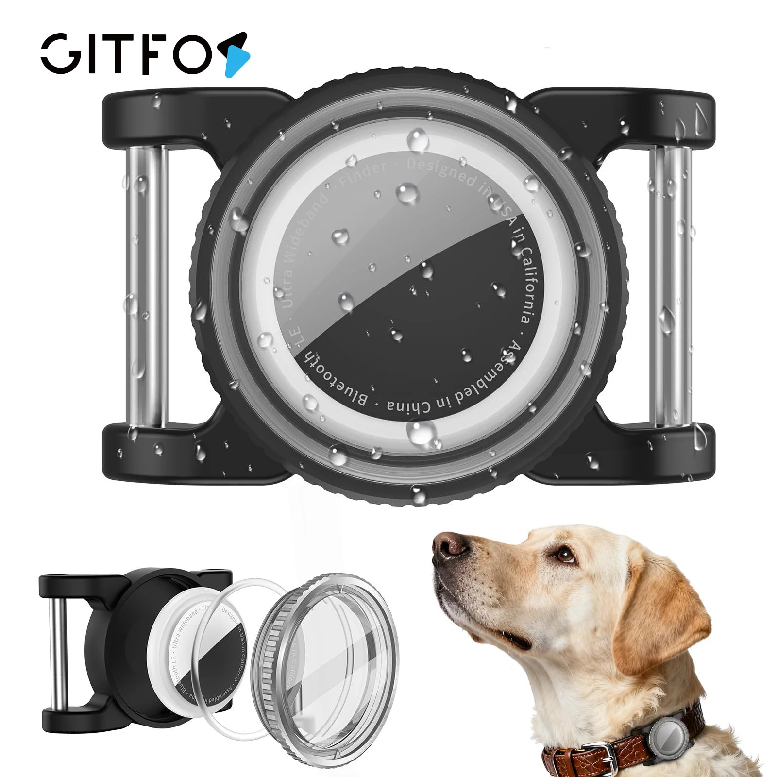 

GITFOS Air Tag Dog Collar Holder Case for Apple Airtag Waterproof Protective Cover Air Tags Holder for Dog Cat Pet Collars