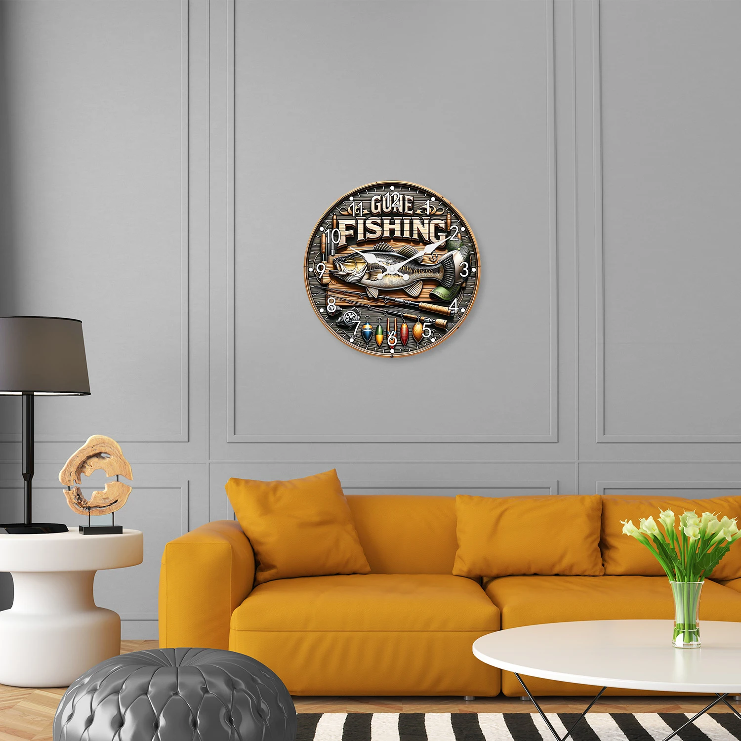 Fashionable Fish Pattern Wooden Wall Clock for Living Room, Bedroom, Kitchen, Home Decoration, Silent Quartz Clock, Holiday Gift, 10 Inches, 12