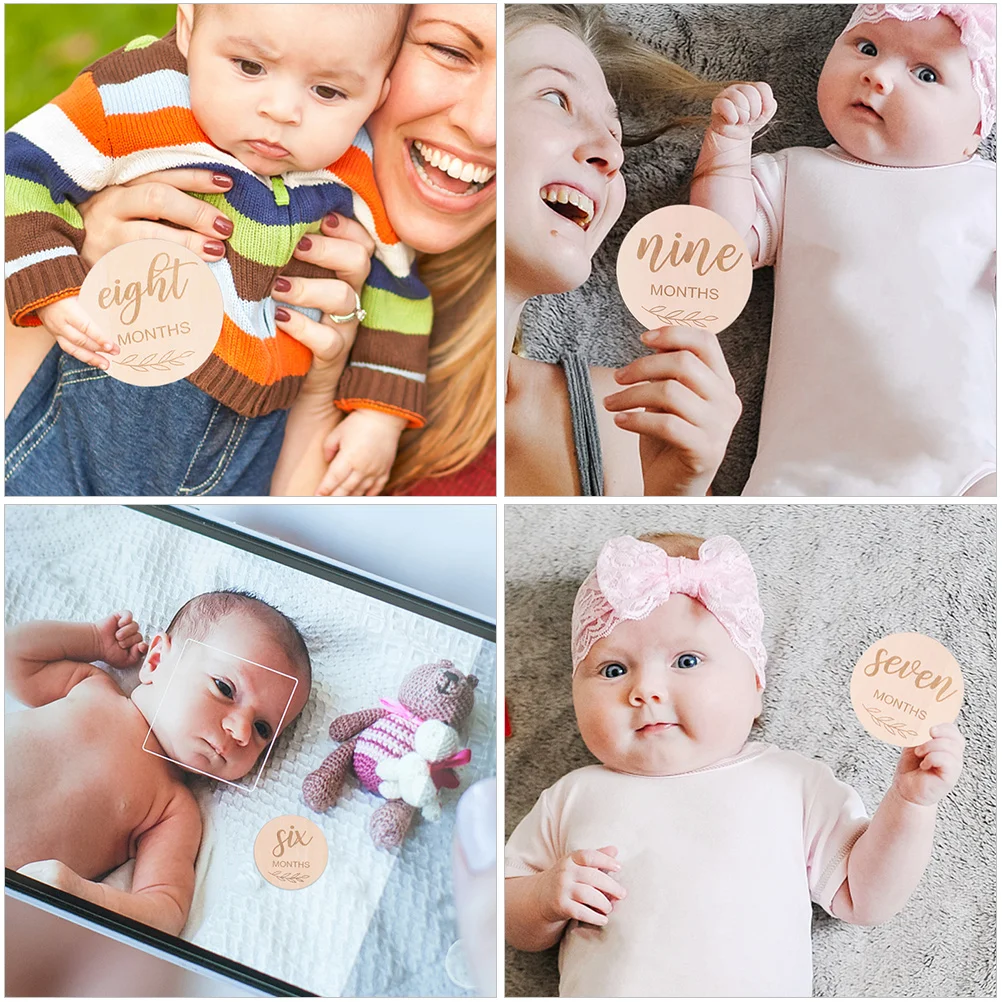 

Wooden Monthly Baby Growth Recording Commemorative Cards Birthday Milestone Cards H made Durable Beautiful Appearance