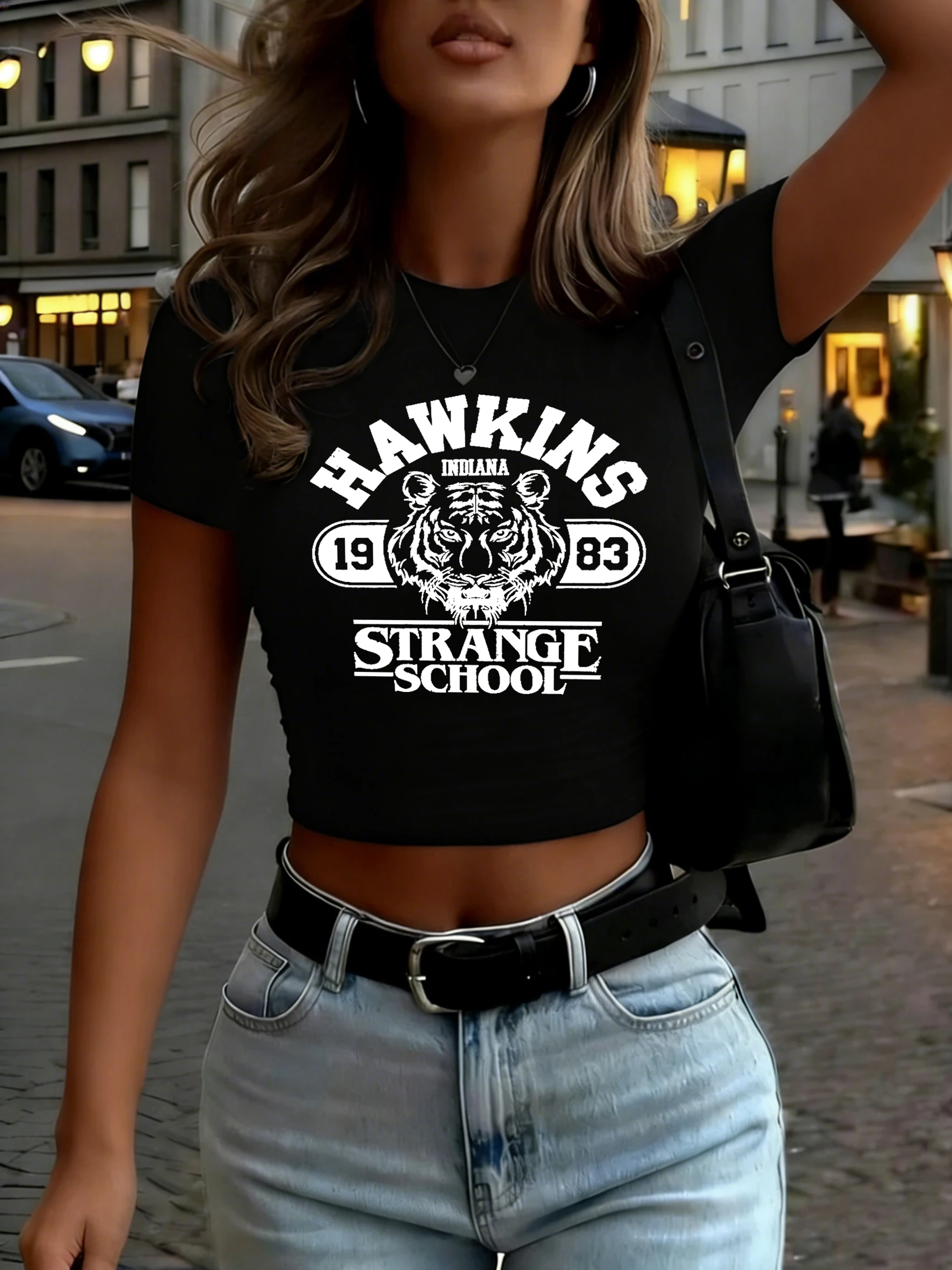 Hawkins 1983 Tiger School imprimé femmes t-shirts été confortable mince culture T-Shirt décontracté col rond manches courtes haut Hip Hop